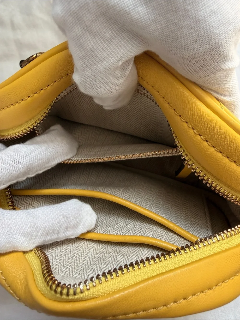 Tory Burch Kira Chevron Small Camera Bag in vibrant Limone yellow